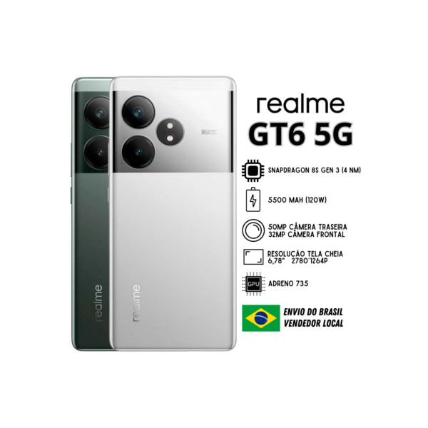 Celular Realme GT6 5G | Envio do Brasil | Smartphone 5G , ROM Global , Processador Snapdragon 8s Gen 3 (4 nm) , GPU Adreno 735