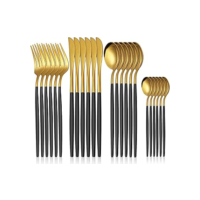 MODUS Talheres 24 Peças Aço Inox Faqueiros Com Colher Facas Garfo (Ouro Preto 24Peças)