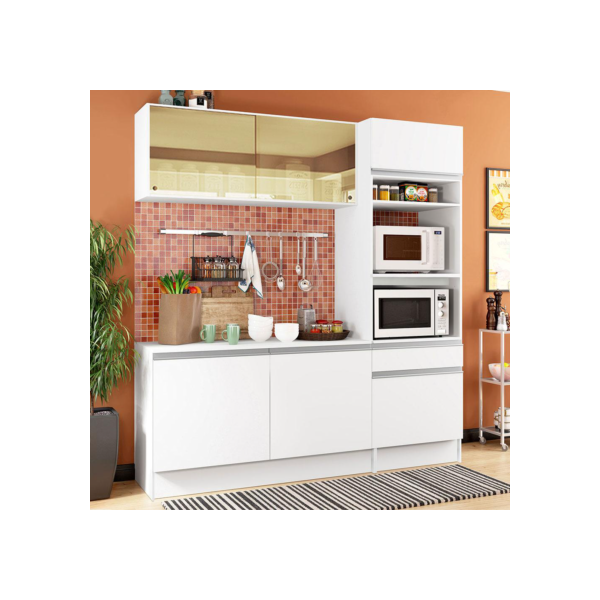 Cozinha Compacta Madesa Diamante Pop com Armário, Balcão e Tampo Branco