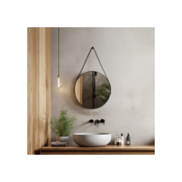 Espelho Redondo Adnet 30cm Com Alça + Suporte e Pendurador Ideal Para Sala / Banheiro / Quarto