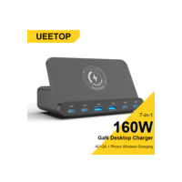 Ueetop Estação de Carregamento USB Sem Fio, Carregador Rápido para Laptop Tablet, iPhone 15, Samsung, 65W, PD, PPS, 45W, 160W, GaN