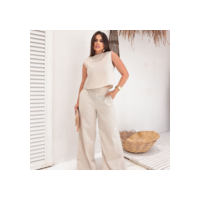 Conjunto Alfaiataria Social Feminino Calça e Blusa Em Linho