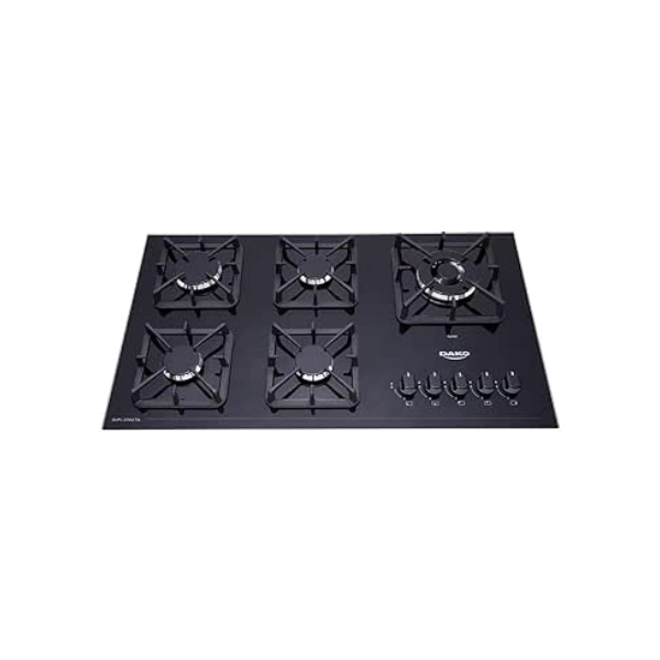 Cooktop a Gás 5 Bocas Preto com Mesa de Vidro e Tripla Chama Dako Diplomata Bivolt
