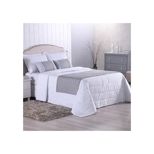 Kit Peseira Copacabana 5 Peças Queen 100% Poliéster Percal 300 Fios Acompanha Almofadas Cheias (Cinza, Queen)