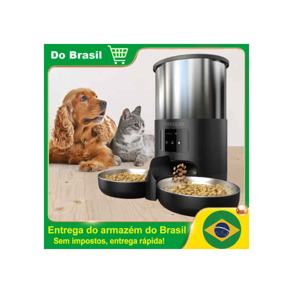 Newpet Comedouro para animais de estimação de 5 litros com microfone Comedouro automático para gatos Dispensador inteligente de ração para cães com temporização WiFi Comedouro quantitativo de aço inoxidável