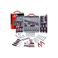Kit Jogo De Ferramentas Maleta Com 110 Peças Soquete Chave Completo Worker Cinza Aço Cromo Vanádio