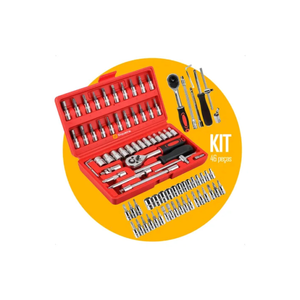Jogo De Soquete S Siqueira Aço Crv 1/4 Catraca Chave Allen Fenda Philips Com Maleta Kit 46 Peças Ferramentas Profissional Completa