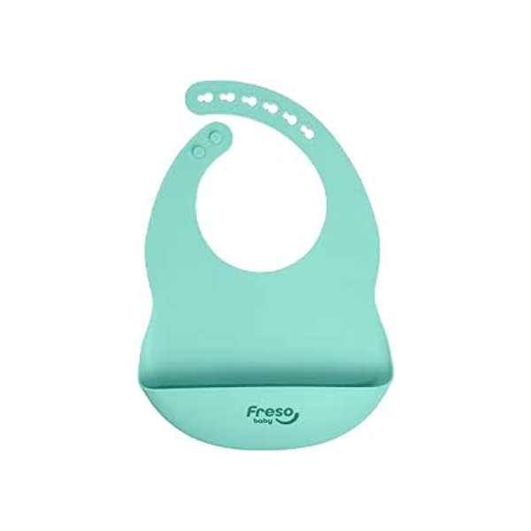 Freso Baby Babador Silicone Alimentação Bebê Introdução Alimentar Blw Impermeável Fecho Ajustável Com Bolso Pega Migalhas Livre De Bpa Cor Verde