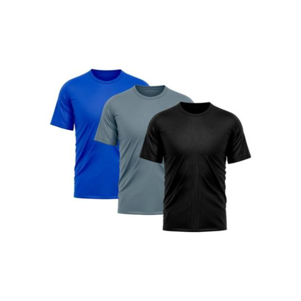 Kit 3 Camiseta Masculina Dry Proteção Solar UV Básica Lisa Treino Academia Camisa Camisetas - Preto+Azul