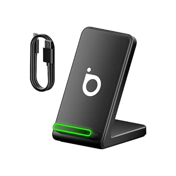 Basike Carregador Sem Fio, 15W Estação de Carregamento Rápido, Compatível iPhone16,15,14,13,12,11 (Pro, Pro Max)/XS/XR/XS/X/8(Plus) (Preto)