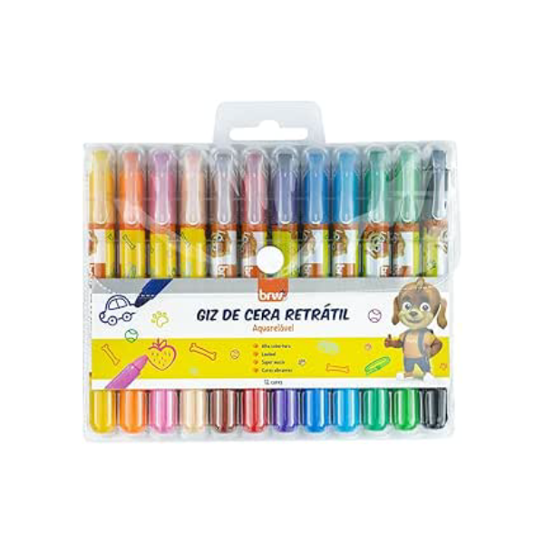 Giz de Cera Retrátil 12 Cores, BRW