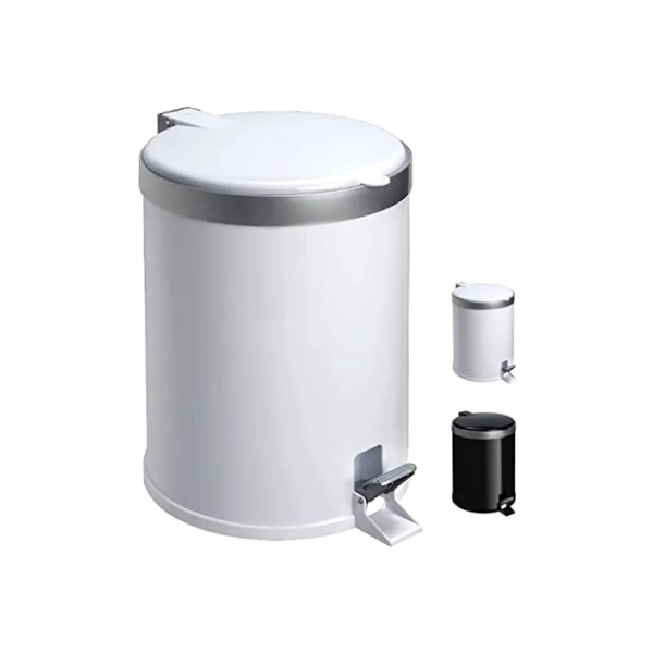 Lixeira com Pedal 5 Litros em Polipropileno Branco – Tampa Reta com Aro Prata