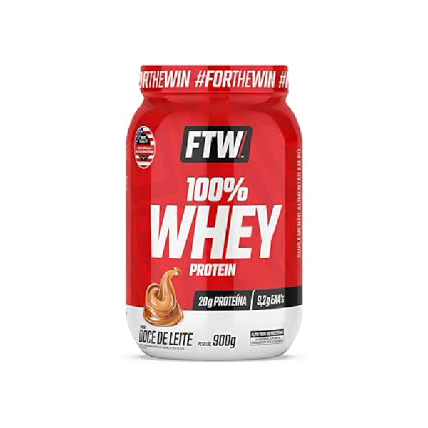 FTW 100% Whey Protein Concentrado Suplemento Alimentar em Pó com Fonte de Proteína do Soro do Leite – Pote 900g (Sabor - Doce de Leite)