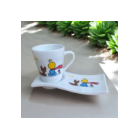 Kit Caneca Porcelana  E Pratinho Ondulado pequeno principe estrelas