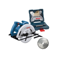 Serra Circular 184mm 1300W GKS 130 com Disco e Estojo Brocas e Pontas 30 Peças BOSCH 110V