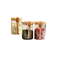 Kit 3 Potes Herméticos De Vidro Borossilicato 550ml Com Tampa Bambu E Colher Para Café Açúcar Sal Arroz Temperos Porta Mantimentos Condimentos Alimentos Secos Organizadores Cozinha Casa