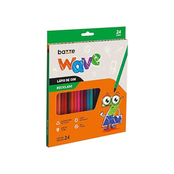 Lapis Cor Bazze Wave Reciclado Sextavado 24 Cores