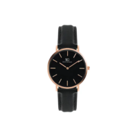 Relógio Feminino de Couro Preto e Dourado Rosé Saint Germain Murray Black Rosé Gold 32mm Fundo Preto