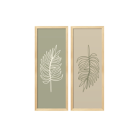 kit 2 quadros decorativos folhas  neutras branca e verde