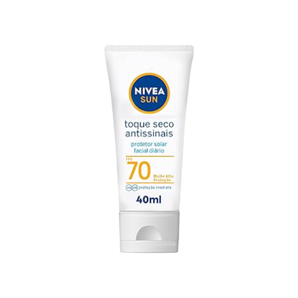 NIVEA SUN Protetor Solar Facial Toque Seco Antissinais FPS 70 40ml - Com muito alta proteção contra raios UVA/UVB, controla o brilho e previne o envelhecimento precoce, com toque seco e textura não oleosa