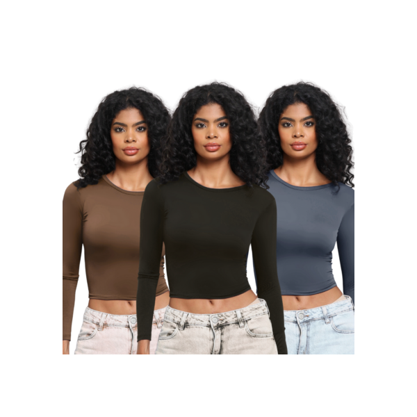 KIT 3: Blusa Feminina de Manga Longa - Meia Estação de Compressão Colada