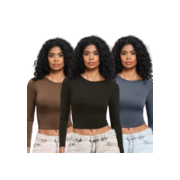 KIT 3: Blusa Feminina de Manga Longa - Meia Estação de Compressão Colada