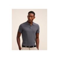 Camisa Polo Slim com Botões e Textura Canelada Azul