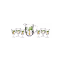 1 Jarra E 6 Taças Lyor Palm Hand Painting De Cristal 1,3l