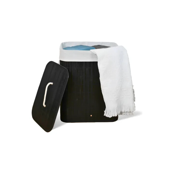 Cesto De Roupa Suja De Bambu Com Tampa E Alças 50 Litros