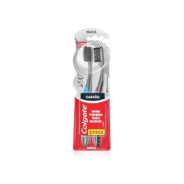 Escova de dente contra bactérias Colgate 360º Carvão 2 unid