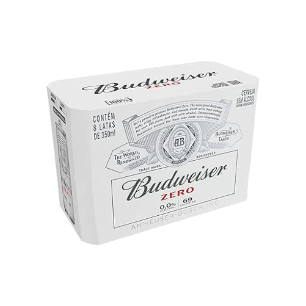 Pack Cerveja Budweiser Zero Álcool, 350ml, Lata - 8 unidades
