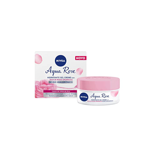 NIVEA Creme Facial Hidratante em Gel Aqua Rose 50ml - Com Ácido Hialurônico e Água de Rosas orgânica, este hidratante em gel de rápida absorção hidrata a pele por 48 horas