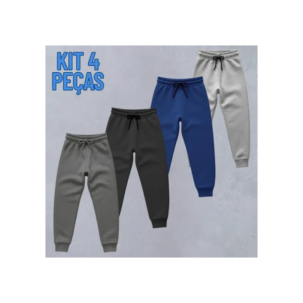 Kit 4 Calças Infantil Moletom Jogger Flanelado Cordão Ajuste