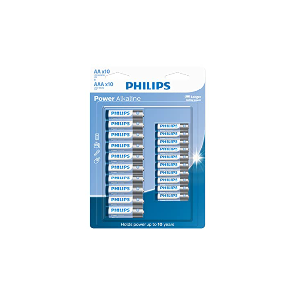 PHILIPS Pilha alcalina do tipo AA e AAA C/10 AA E 10-AAA, Branco, azul e cinza, padrão, LR036P20BP/59