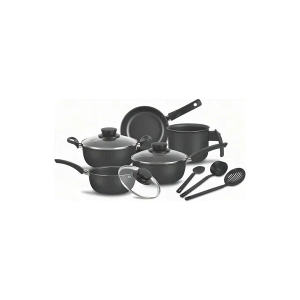 Conjunto de panelas 8 peças preto inclui caçarolas frigideiras e tampas