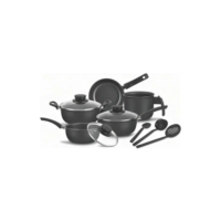 Conjunto de panelas 8 peças preto inclui caçarolas frigideiras e tampas