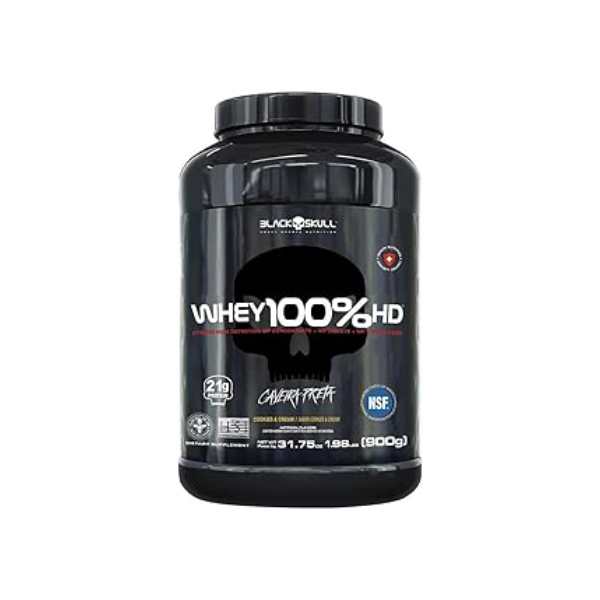 CAVEIRA PRETA WHEY 100% HD BLACK SKULL - 900G (WPC, WPI E WPH) WHEY 100% HD- POTE COOKIES & CREAM 900G, Cor: multicolored