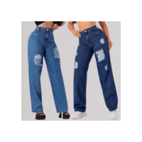 Kit 2 Calças Wind Leg Cintura Alta Tecido 100% Calça Jeans Feminina Wind Leg Boyfrend Pantalona
