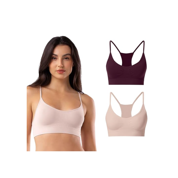 SHE BY MASH Kit 2 Top Nadador Microfibra Sem Costura Feminino Adulto, 1 Rosa Claro - 1 Vermelho Bordô, P