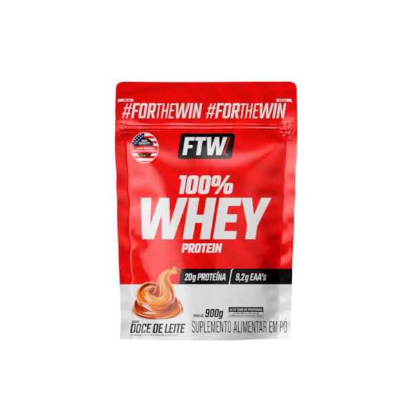 FTW Whey Protein 100% Concentrado - Suplemento Proteico para Atletas - Auxilia na Formação de Músculos para seus Treinos - Fonte de Proteína de Alto Valor Biológico - Sabor: Doce de Leite - Refil 900g