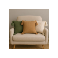 Capa de almofada boho 45x45 pompom piquet cru matelassada bohochic
