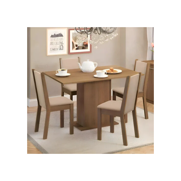 Sala De Jantar Madesa Talita Mesa Tampo Madeira 4 Cadeiras Cor Rustic/Crema/Pérola Desenho do tecido das cadeiras Liso