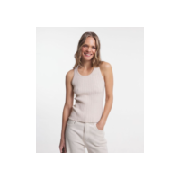 Blusa sem Manga em Viscose Canelada com Fio Metalizado Bege