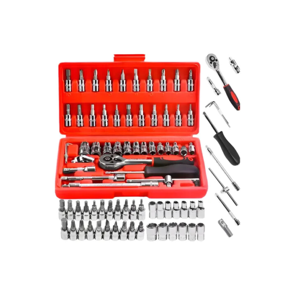 Kit Chaves Jogo Catraca Reversível Soquetes 46 Peças+maleta