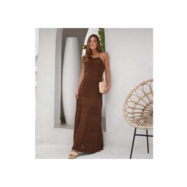 Vestido feminino de tricot costa aberta longuete crochê modal festa