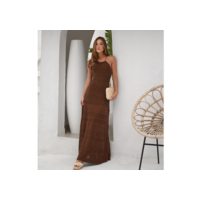 Vestido feminino de tricot costa aberta longuete crochê modal festa