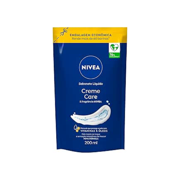 NIVEA Sabonete Líquido Refil Creme Care 200ml - Sensação de pele intensamente hidratada com o melhor do NIVEA Creme