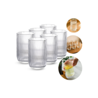 Jogo 6 Copos Vidro Canelado Versalhes 460ml Transparente Resistente e Elegante