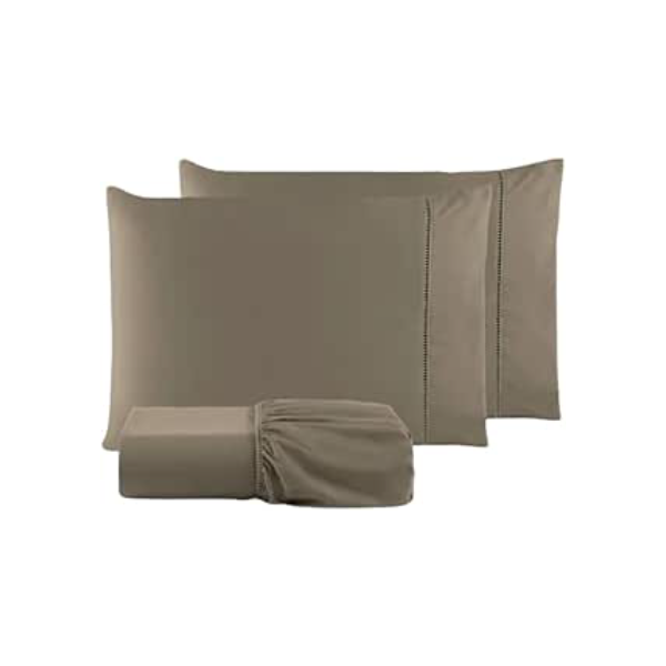 Jogo de Cama Lençol 400 Fios 3 Peças Ponto Palito Casa Dona (Queen, Capuccino)