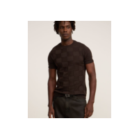 Camiseta em Tricô com Textura Quadriculada Marrom